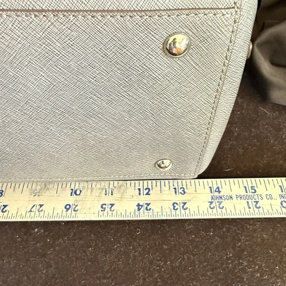 Michael Kors Gray Saffiano PVC Satchel Crossbody Bag MK Charm, MK Handbag